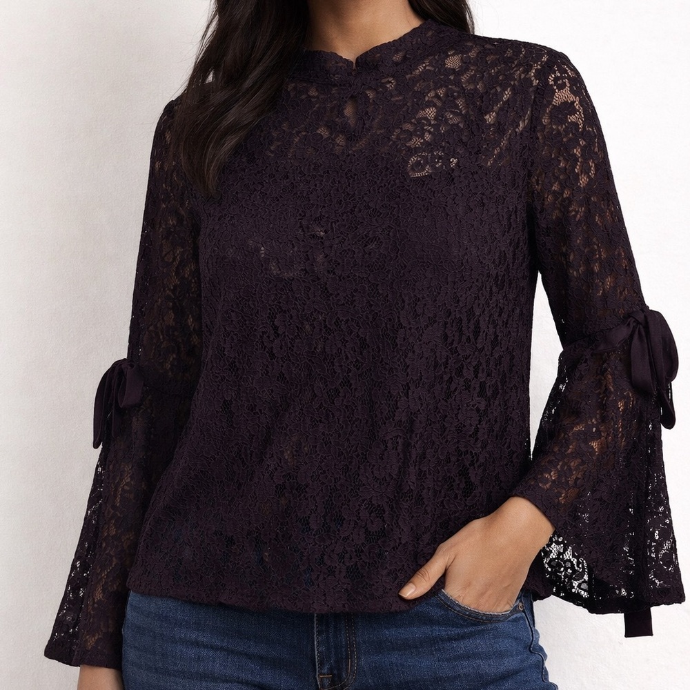 Ann Taylor LOFT Lace Bell Sleeves Blouse